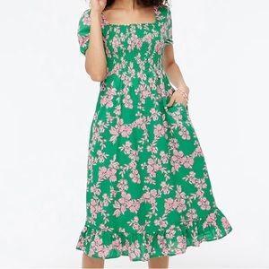 J.Crew Factory Smocked midi dress with puff sleeves